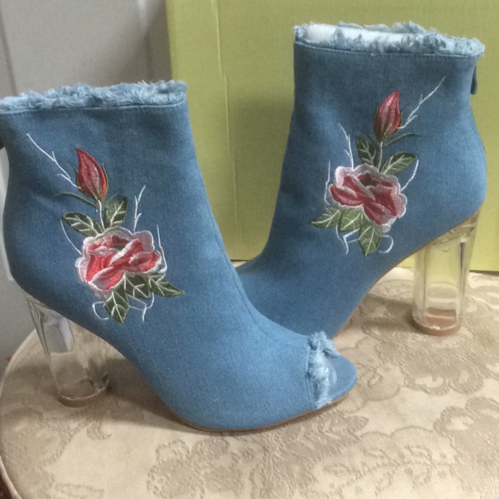 New Glaze open toe denim Chelsea boots Sz 9 - Picture 2 of 9